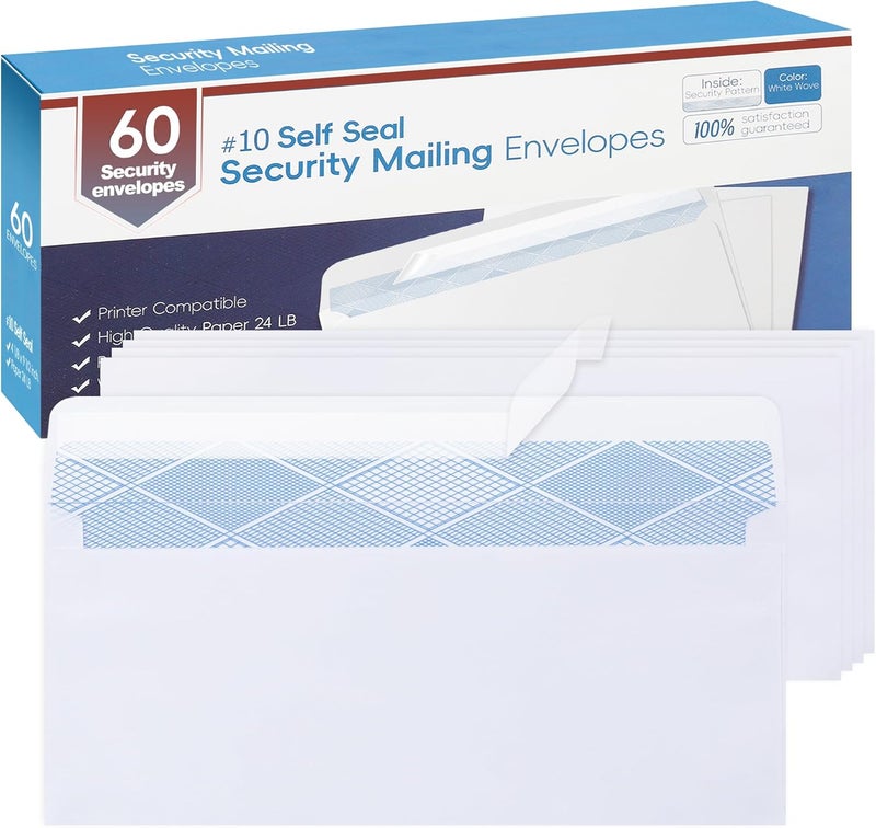 Yeplan 60PCS #10 Envelopes Letter Size Self Seal Business Envelopes No Window Security Mailing Envelopes Size 4-1/8 x 9-1/2 Inch - White 24LB Paper - Image 1
